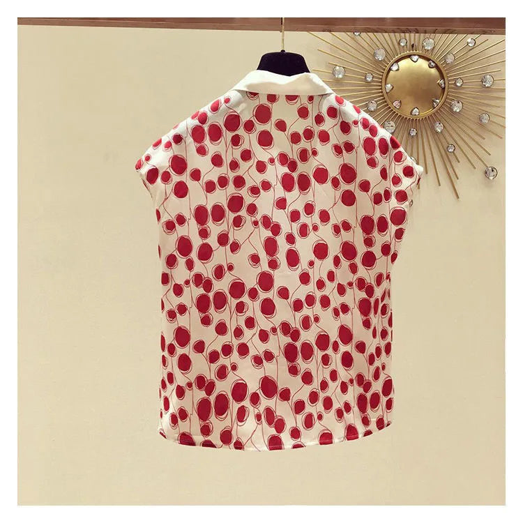 Casual Polka Dot Top Women Short Batwing Sleeve Tee