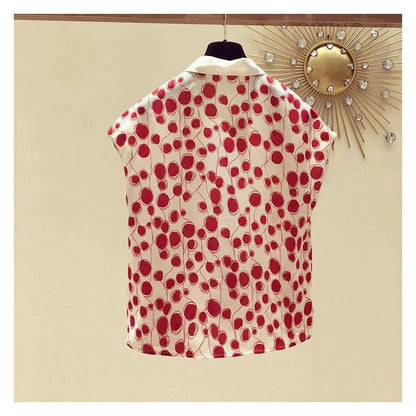 Casual Polka Dot Top Women Short Batwing Sleeve Tee