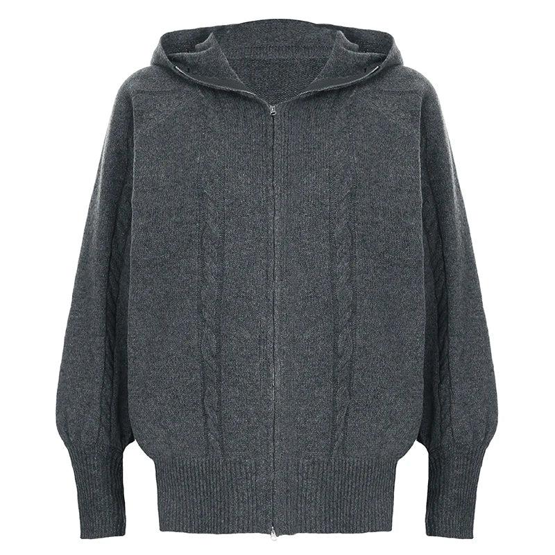 Knit Zip Up Hooded Cardigan Women Korean Style