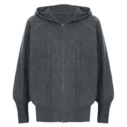 Knit Zip Up Hooded Cardigan Women Korean Style