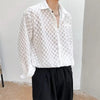 Vintage Plaid Mesh Shirt Men Long Sleeve Streetwear Button Up