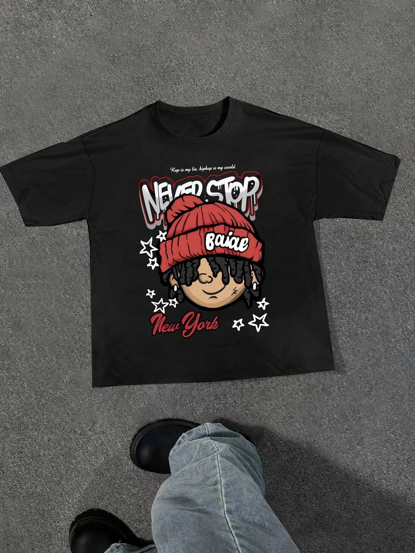 Never Stop Men Cotton Tee Big Casual Streetwear