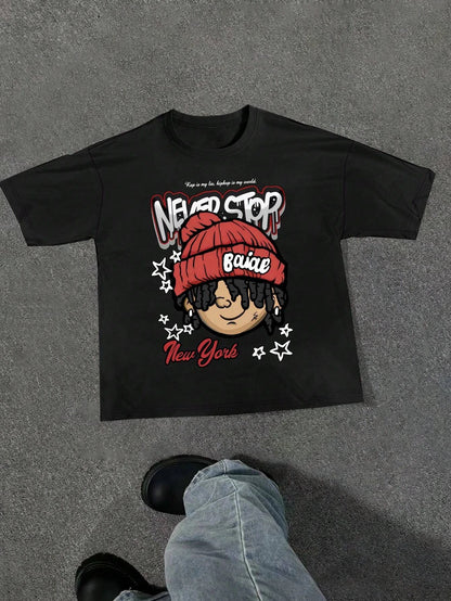 Never Stop Men Cotton Tee Big Casual Streetwear