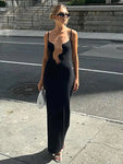 Women Maxi Dress Black Spaghetti Strap Evening Dress Lady Elegant Vacation