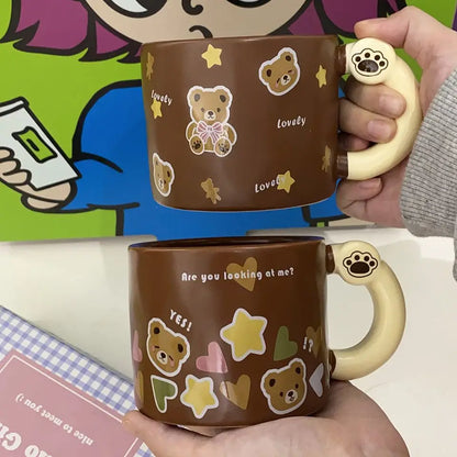 Kawaii Ins Ceramic Mugs Cute Brown Bear Afternoon Tea Cup Fashion Cartoon Animals