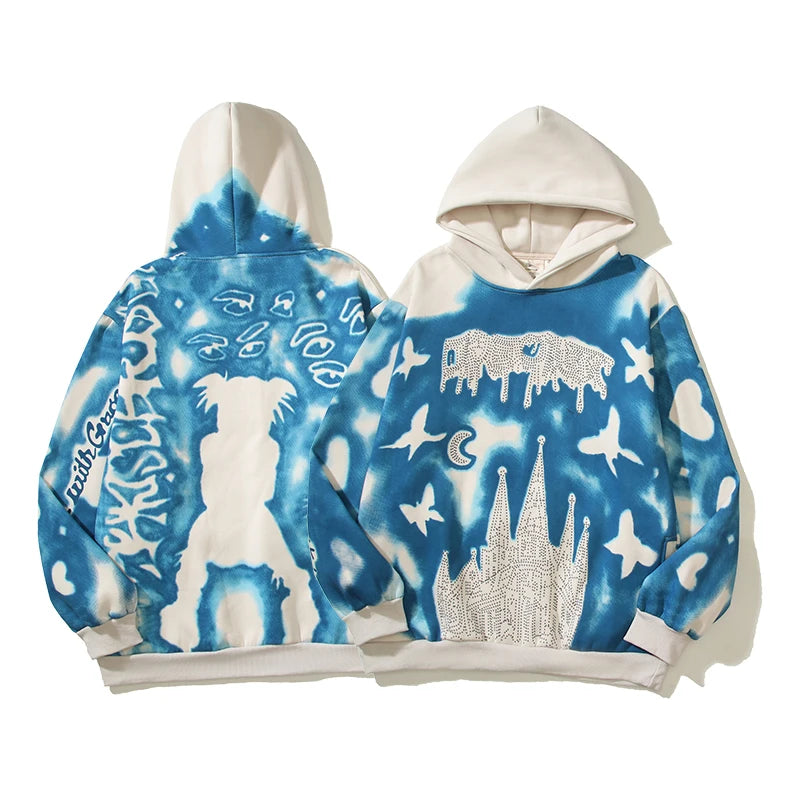 Men Vintage Tie-Dye Y2K Fleece Hoodie