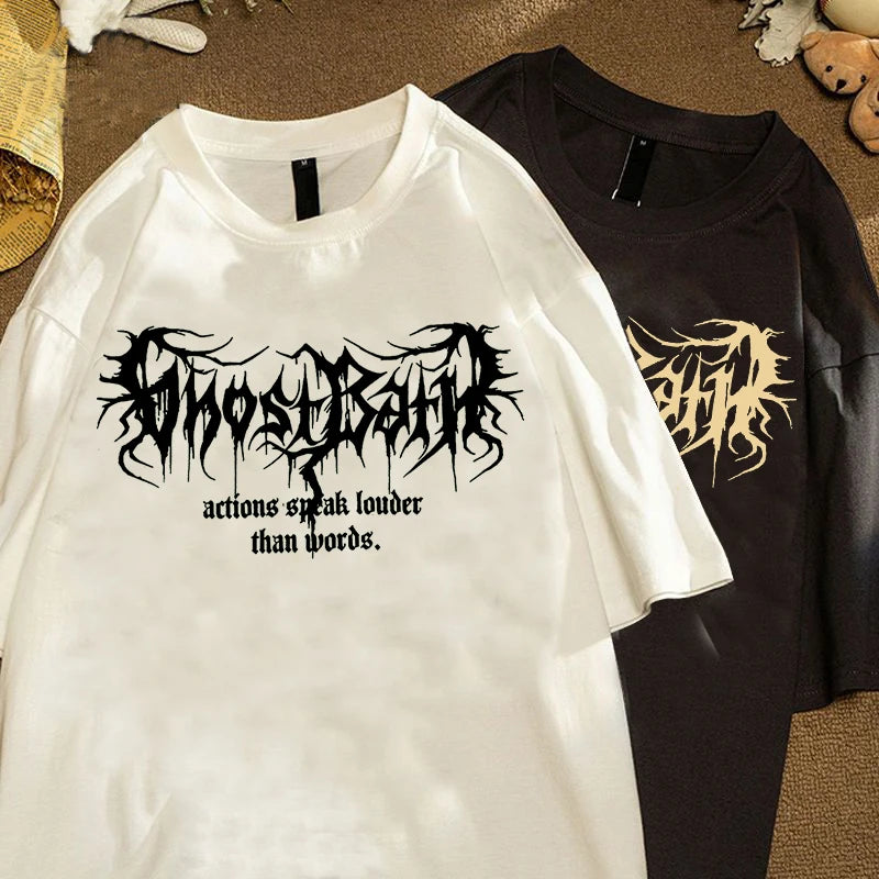 Harajuku Loose Oversize T Shirt Punk Letter Gothic Print Short Sleeve