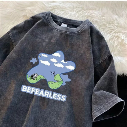 Men’s Retro Streetwear T-Shirt Vintage Washed Hip Hop Summer Tee