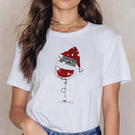 Christmas Red Wine Glass Print Cozy T Shirt