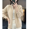 Wool Zipper Cardigan Padded Shoulder Stand Collar Women