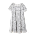 Elegant Square Collar Gauze Hollow Out Lace Vintage Dress Women Clothing 2024