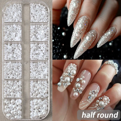 Round White Pearl Nail Beads