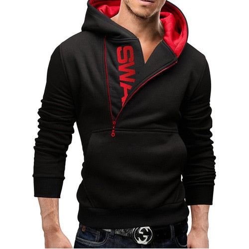 Mans Hoodies Letter Fleece Sweatshirt Patchwork Zipper