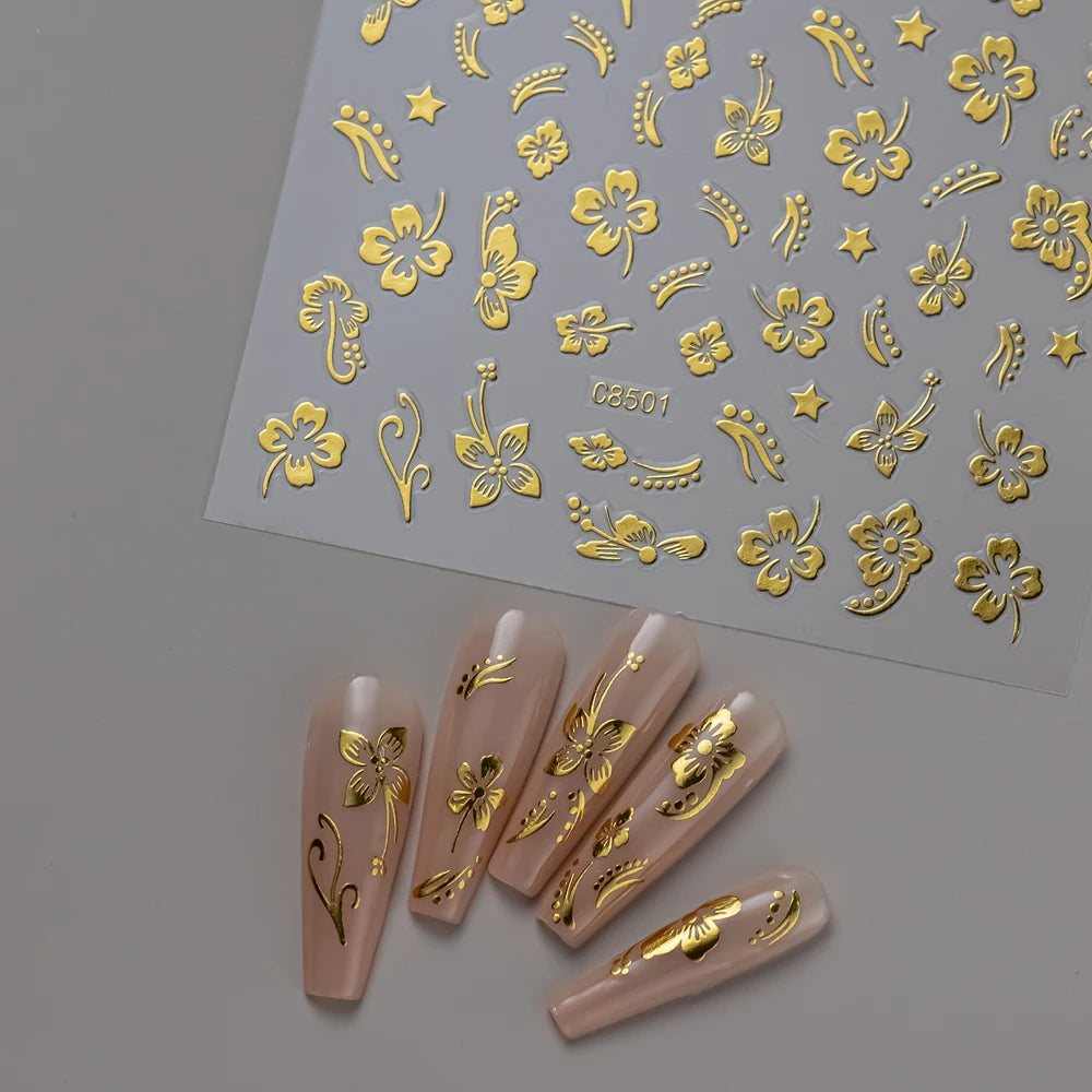 3D Gold Heart Nail Art Stickers