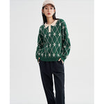 Sweaters woman Long Sleeves Polo Neck with  Green Casual Chic Tops - xinnzy