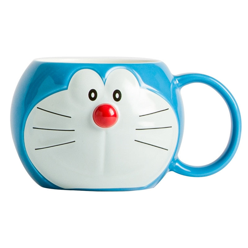 Doraemon mug with cover machine cat blue cute ceramic cup