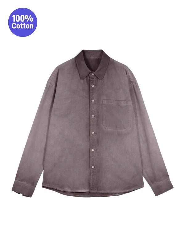 Mens Tie Dye Gradient Shirt Long Sleeve Button Up Streetwear Pocket