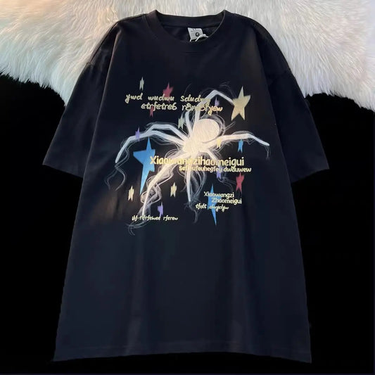 Trendy Spider Personalisierter Druck s\Kurzarm Lose Vintage T-Shirt Top Harajuku