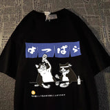 Harajuku Streetwear Japanese Kanji Funny Cat Printed T Shirt