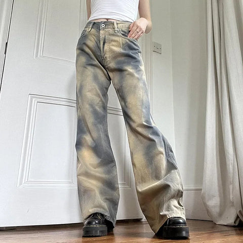 Y2K Women's Casual Gradient Color Wide Leg Jeans