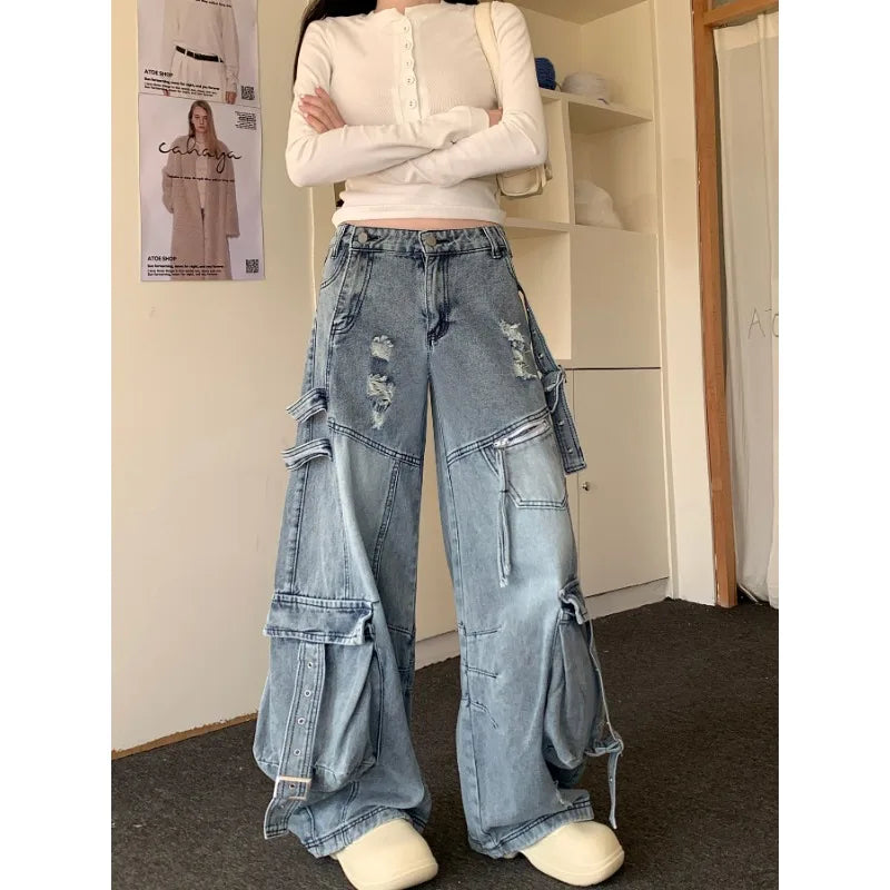 Y2K Baggy Belted Denim High Waist Jeans
