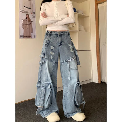 Y2K Baggy Belted Denim High Waist Jeans