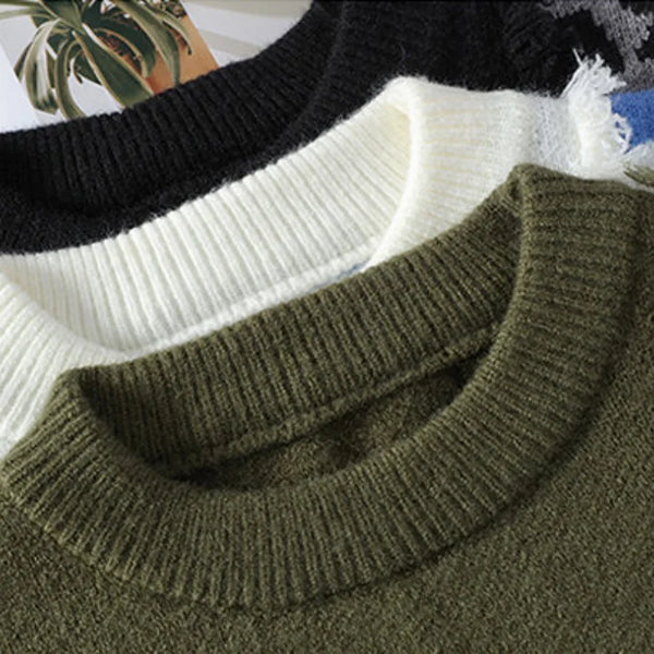 Mens Sweater Letter Pattern Crew Neck Knit Pullover Fall