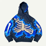 Youth Flame Skeleton Velvet Sweatshirt Y2K Street