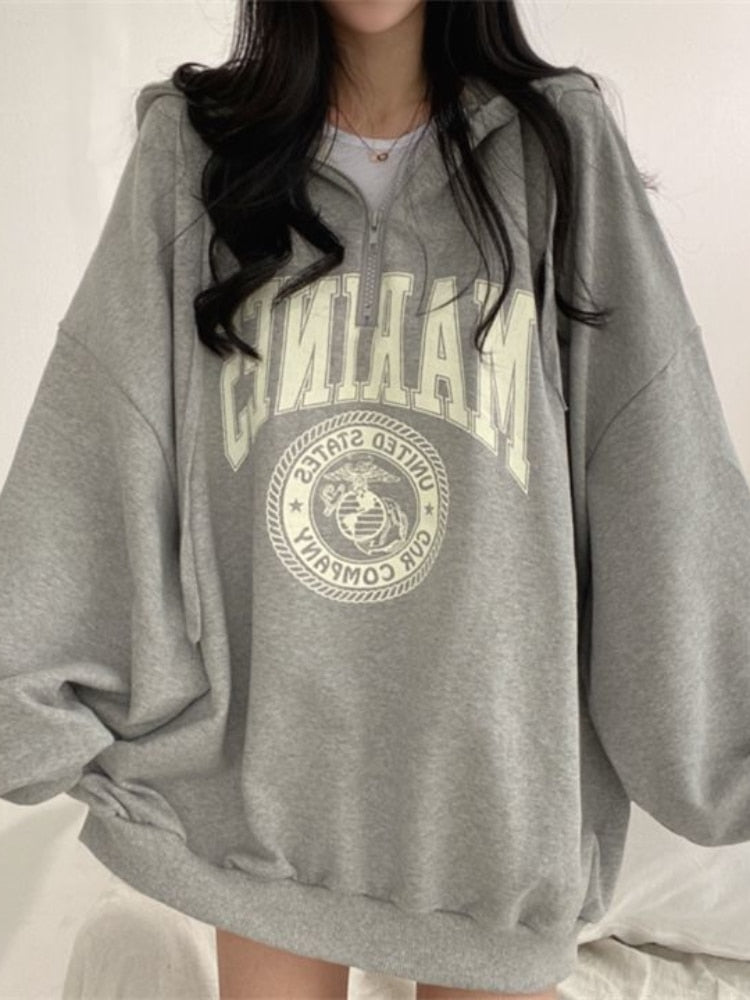 Hoodies Women Oversized Print Sweatshirts Vintage Loose