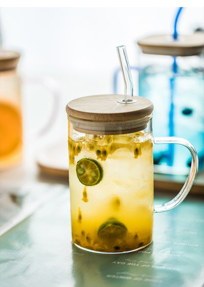 Glass Straw With Colorful Handle Milk Tea Mugs Iced Coffee Cup