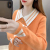 Womens Color Block Sweater Collared Pullover Office Work Knit Top