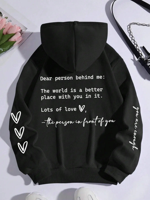 Dear Person Behind Me Hoodie Women Fleece Graphic Print Casual Top