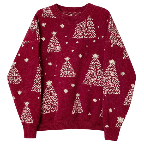 Womens Christmas Tree Sweater Red Pullover Knit Cozy Holiday Casual
