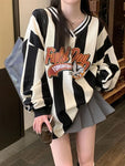 Y2k Oversize Stripe Hoodies 2024 Streetwear Letter