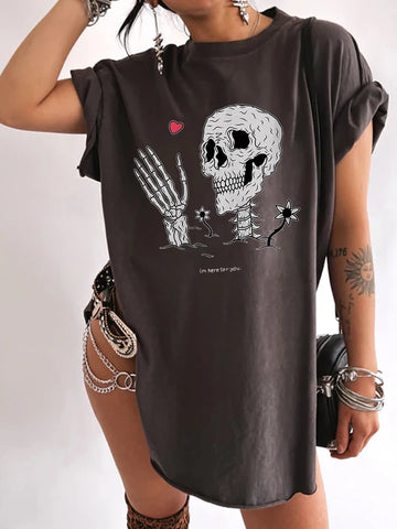 Funny Skull Skeleton Print Women TShirt Vintage Summer T Shirt Femme 90s