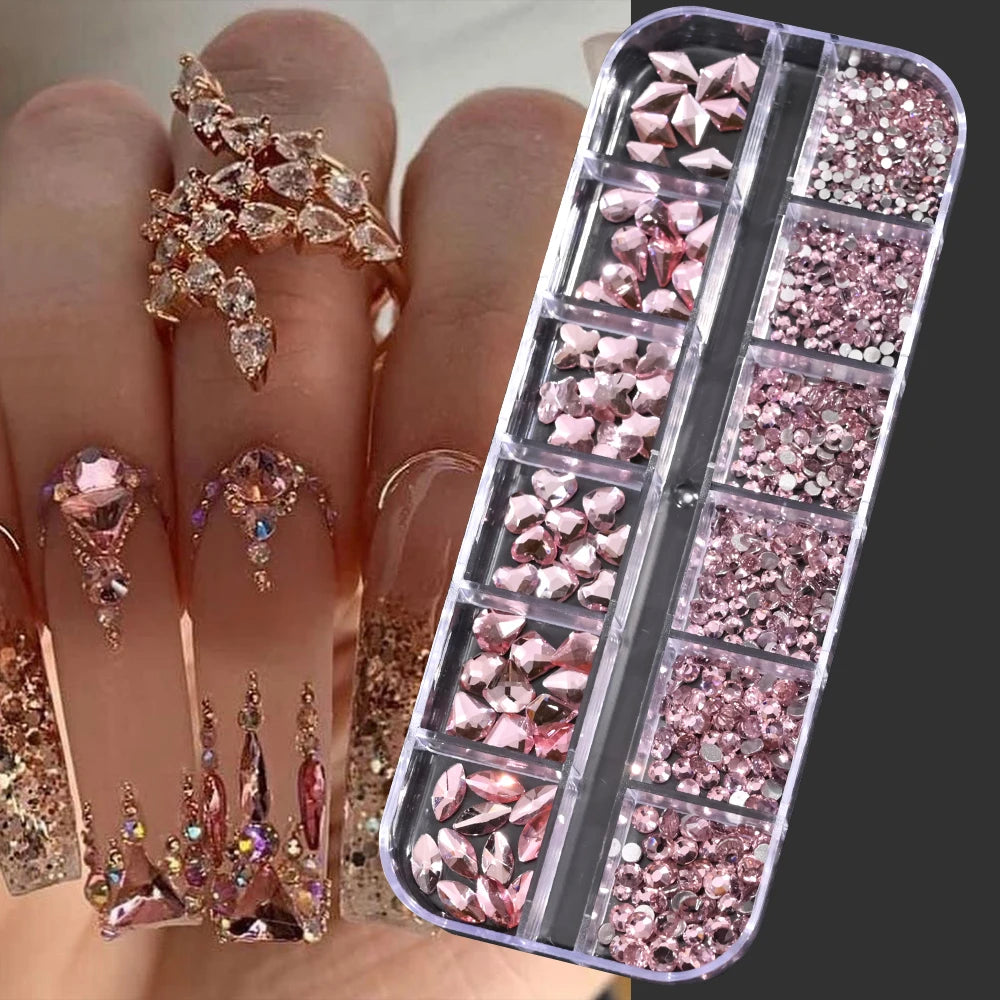 Pink Mixed Nail Rhinestone