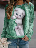 Women Sweater Harajuku Cotton Pullover Fashion cat Print Long Sleeve Casual