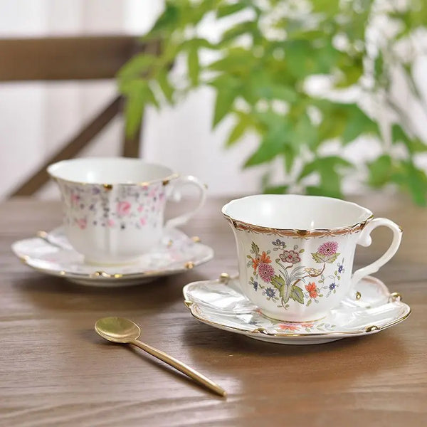 Flowers Ceramic Coffee Mug with Saucer Vintage Afternoon