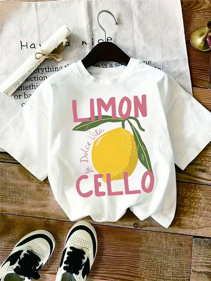 Women's Lemon Print Tshirt Artistic Casual Short Sleeve Tee