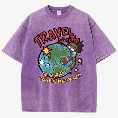 Summer World Tour T-shirt Men's Water Wash Vintage Casual Fashion Top