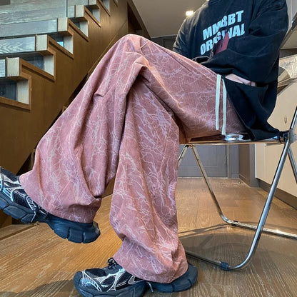 Stylish Full Print Men's Trousers Straight Loose Fit Corduroy Pants