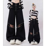 American Hollow Out Workwear Pants for Women Fashion Zipper Two Wear