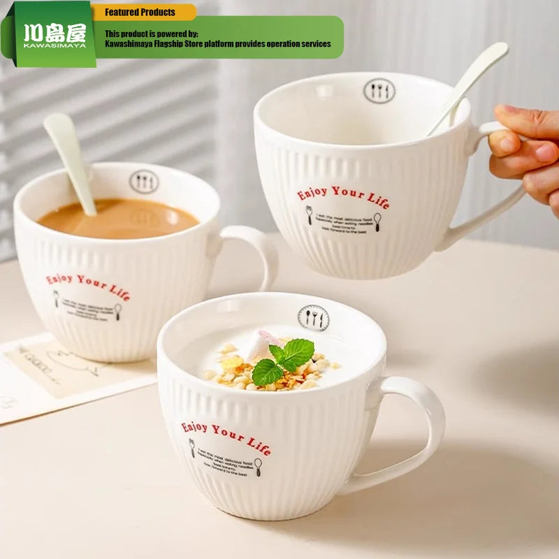 Large Capacity Breakfast Mug Ceramic Mug Coffee Oatmeal Milk Mug Microwaveable