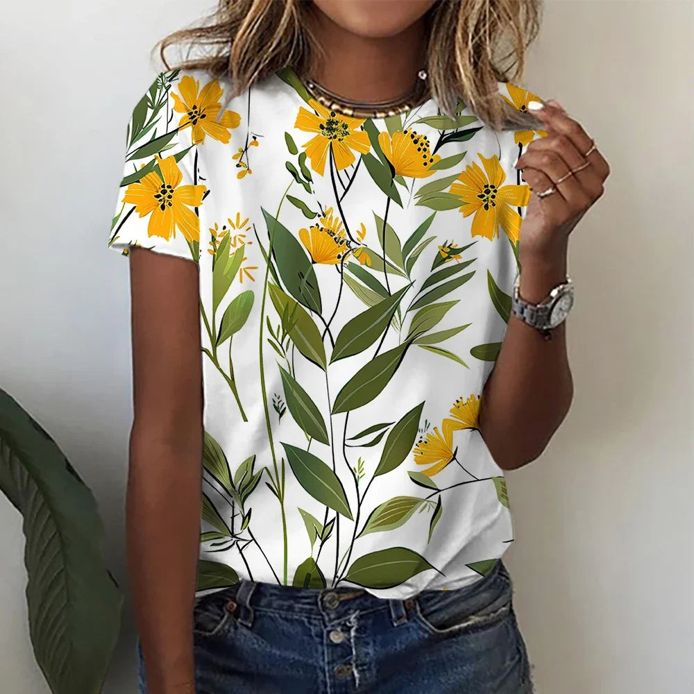 Women’s Gradient Blouse 3D Floral Print Y2K Casual Tee