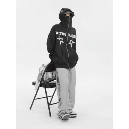 Star Letter Zip Up Sweatshirts Y2K Hoodie Streetwear Hooded Harajuku