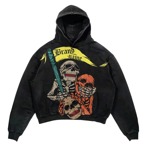 Amerikanischer Retro-Hoodie für Herren im Y2K-Stil mit Gothic-Totenkopf-Print