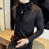 Men Suede V Neck T Shirt Mock Layer Slim Fit Pullover