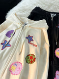 Streetwear Oversized Zip Up Hoodies Women Anime Cartoon Sweatshirts Hippie - xinnzy