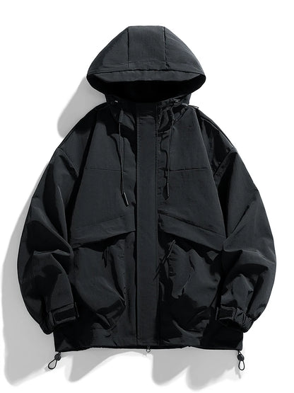 Spring Autumn Patchwork Windbreaker Men Korean Loose Hooded Jacket