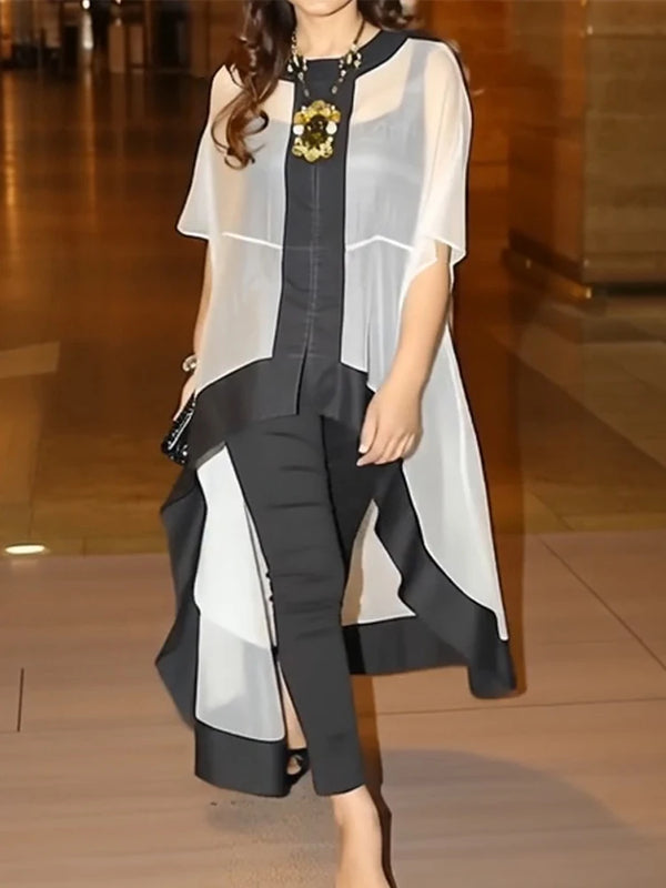 Sheer Blouse Women Batwing Sleeve High Low Mesh Top Elegant